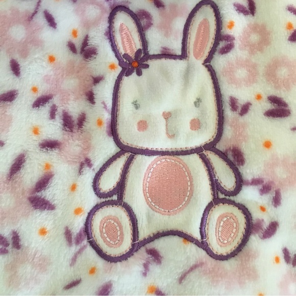 NEW Baby Blanket Lightweight Purple Floral Bunny Appliqué | Duck Duck Goose - Picture 3 of 4